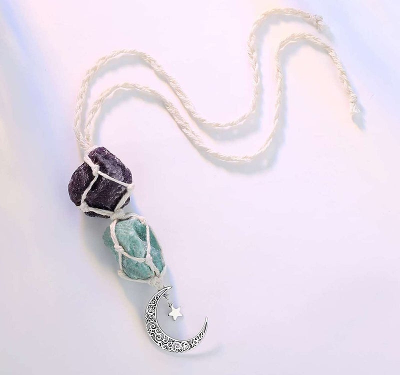 LAIDANLA Car Charm Crystal Hanging Accessories Amethyst and  ite Rearview Mirror Decorations Healing Dangling Moon Star Handmade Hanging Ornaments Bohemian Home Decor - Image 2